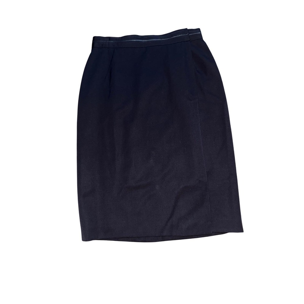Vintage‎ Gucci Wool Pencil Skirt Leather Trim Black Made in Italy IT 46